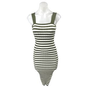 Fashion Green White Striped Knit Sleeveless Midi Bodycon Sweater Tank Dress XS